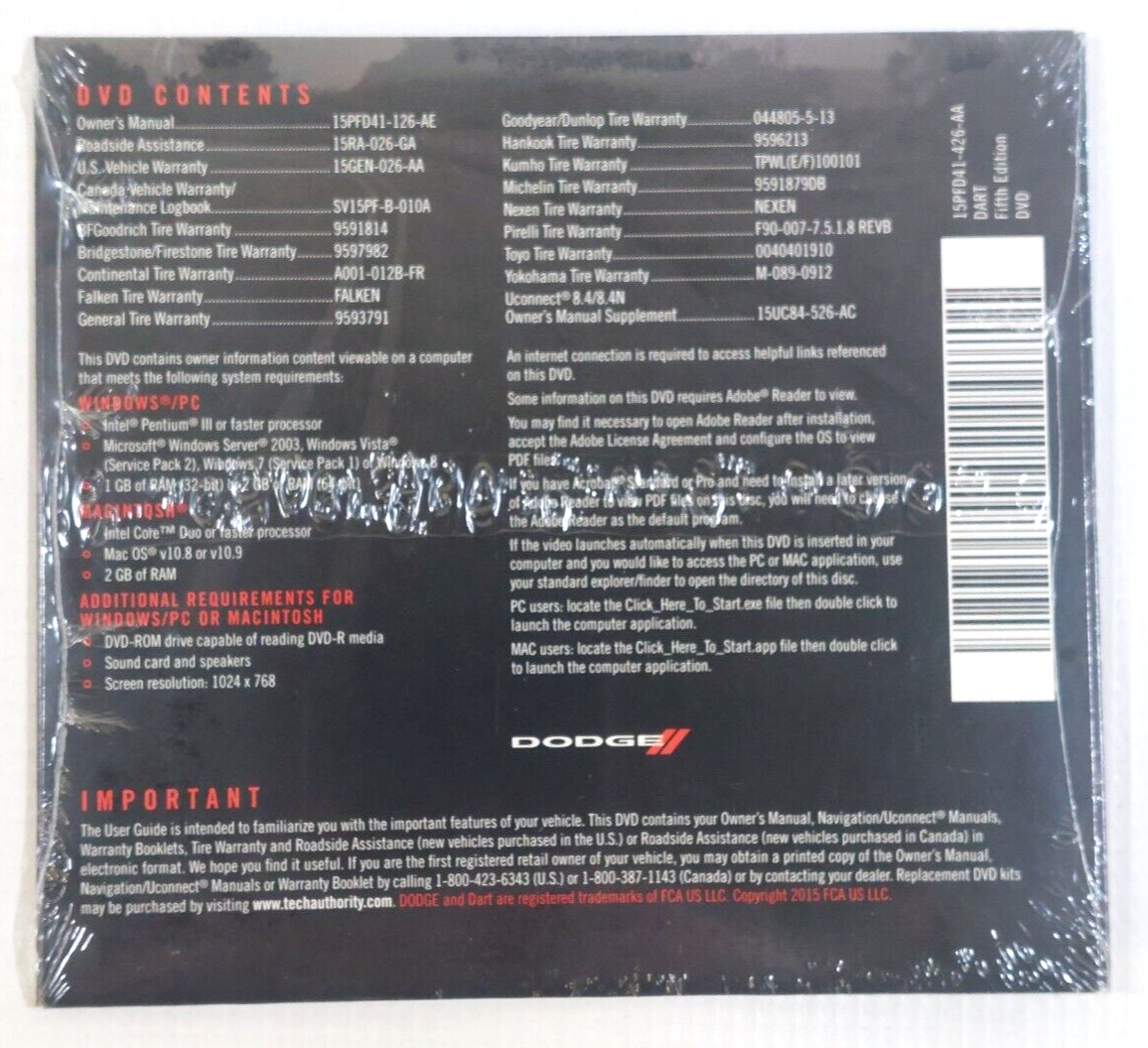 2015 15 DODGE DART OWNER'S MANUAL BOOK IN CASE/WALLET w/ FACTORY SEALED NEW DVD