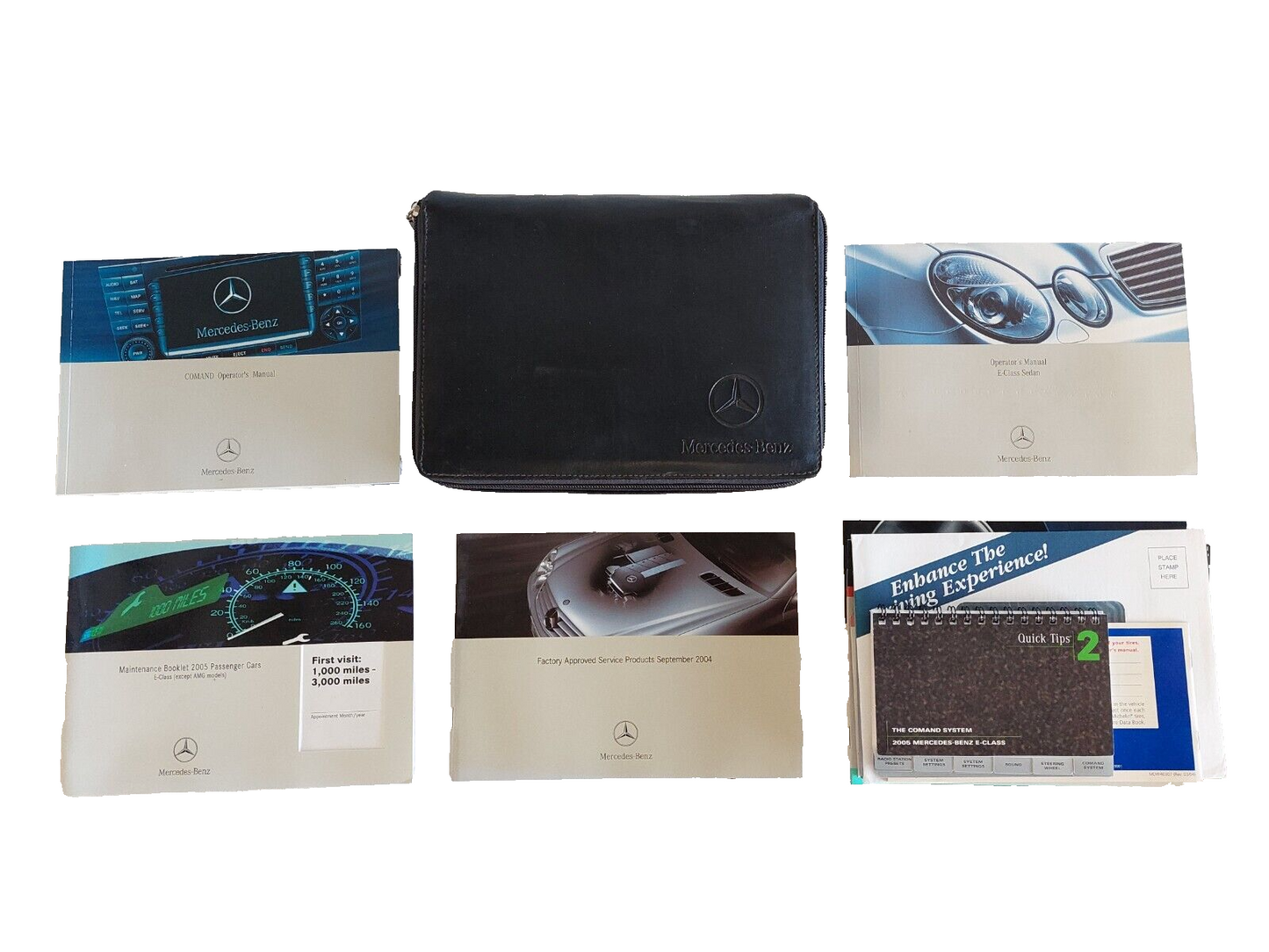 2005 +/- MERCEDES E CLASS OWNER'S MANUAL AND SUPPLEMENTS IN LEATHER WALLET/CASE